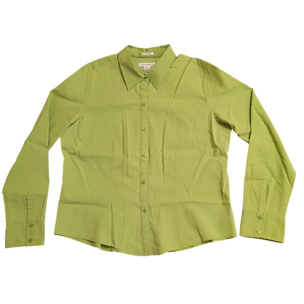 Liz Claiborne Button Down Shirt Womens XL Lime Green Stretch Long Sleeve Office